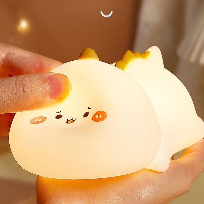 Squishy Silicone Frowning Dinosaur LED Night Light - Perfect Gift for Kids and Girls