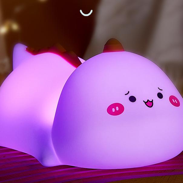 Squishy Silicone Frowning Dinosaur LED Night Light - Perfect Gift for Kids and Girls