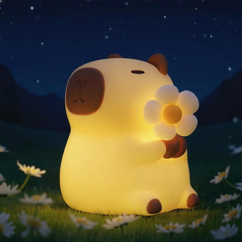 MeWaii® Sleeping Capybara Breathing Squishy Silicone Companion Sound LED Night Light Perfect Gift