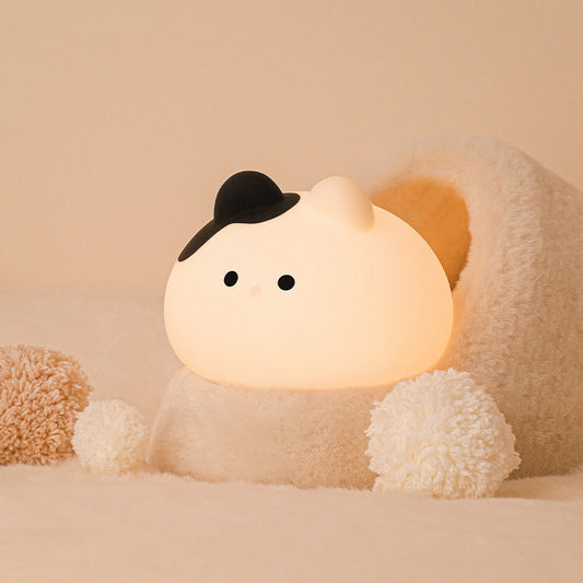 Squishy Silicone Cow Cat With Hat LED Night Light - Perfect Gift for Kids and Girls