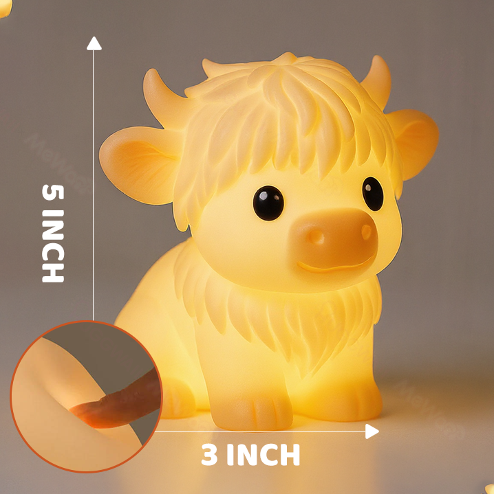 MeWaii® Highland Cow Silicone Squishy LED Night Light - Perfect Gift for Kids and Girls