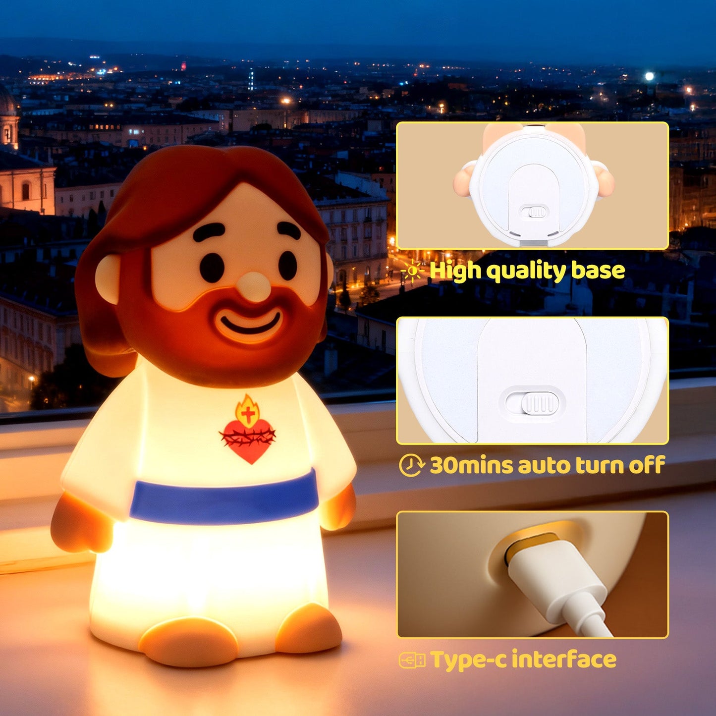MeWaii® Jesus Peaceful Spiritual Silicone Squishy Night Light Prayer Corner Holy Figure Lamp for Perfect Gift