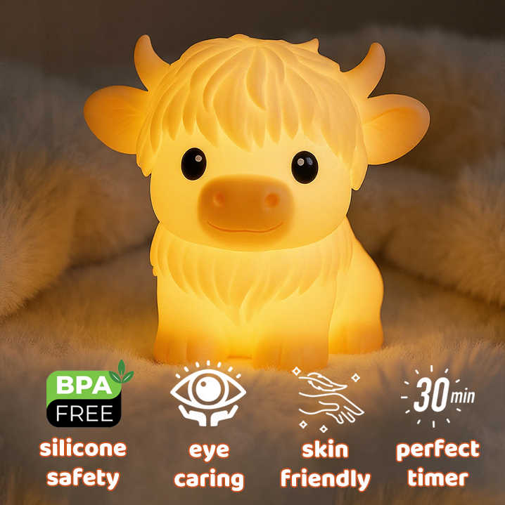 MeWaii® Highland Cow Silicone Squishy LED Night Light - Perfect Gift for Kids and Girls