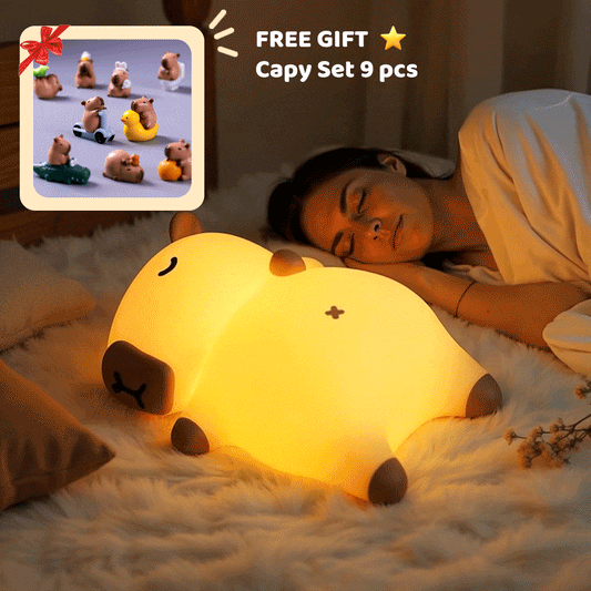 MeWaii® Sleeping Capybara Breathing Squishy Silicone Companion Sound LED Night Light Perfect Gift