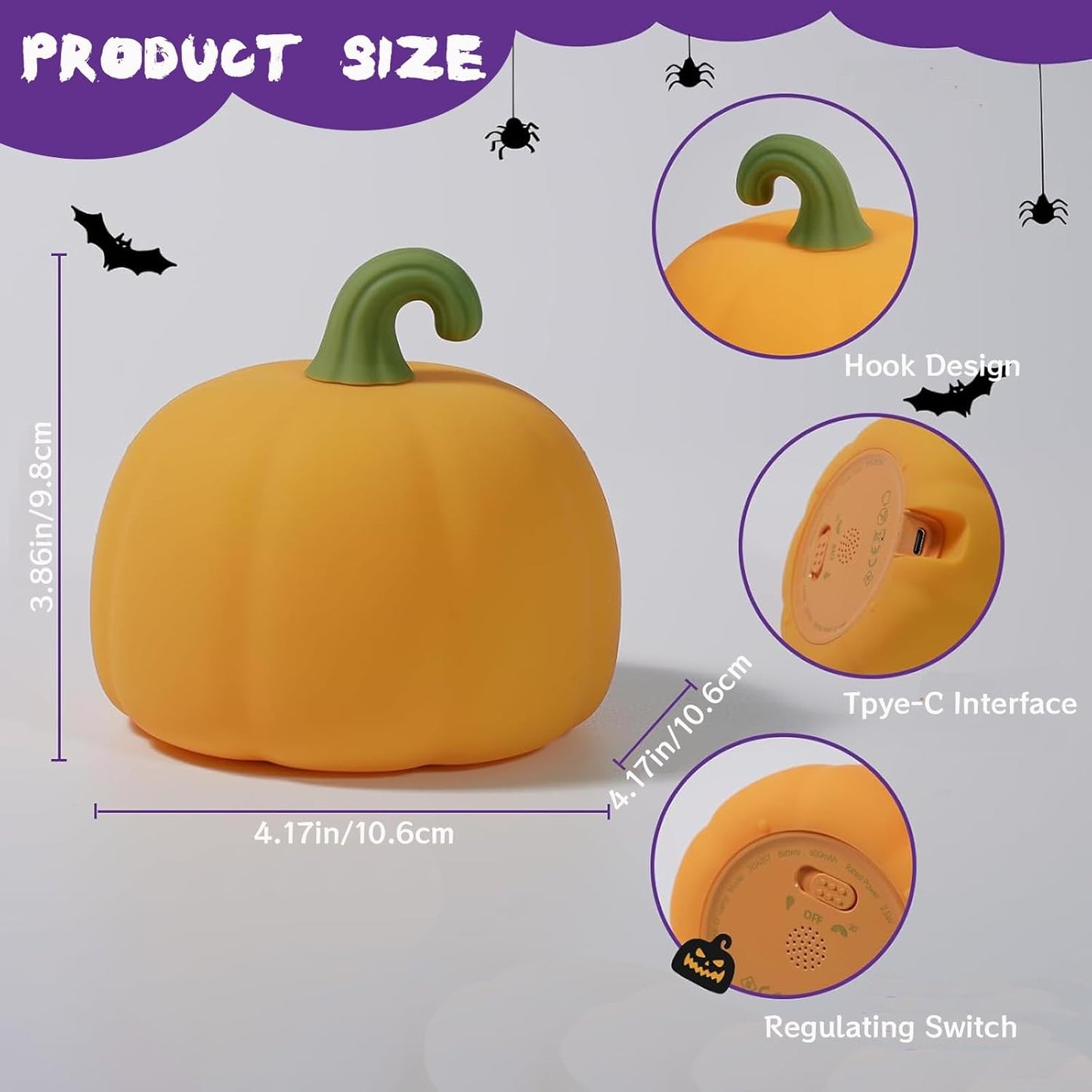 Colorful Pumpkin Silicone Squishy Night Light Halloween Decor Cute Demon Face Gift