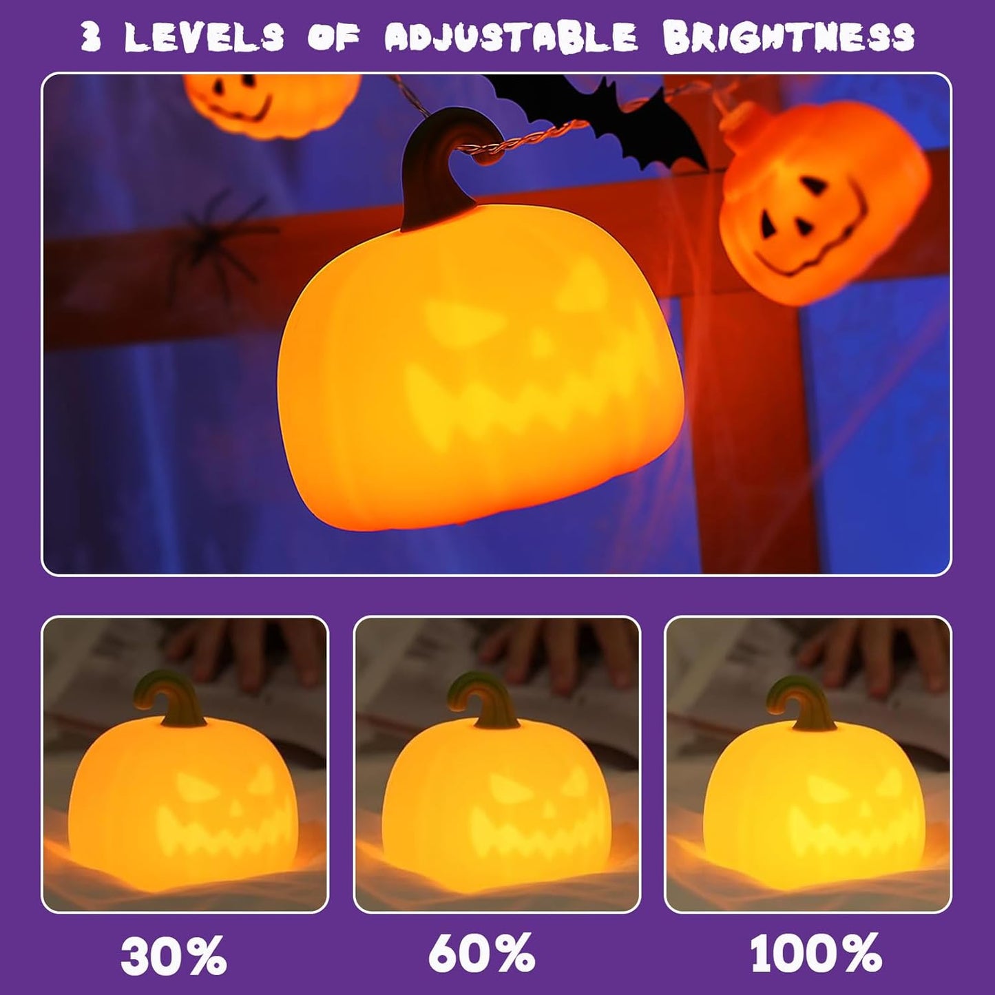 Colorful Pumpkin Silicone Squishy Night Light Halloween Decor Cute Demon Face Gift