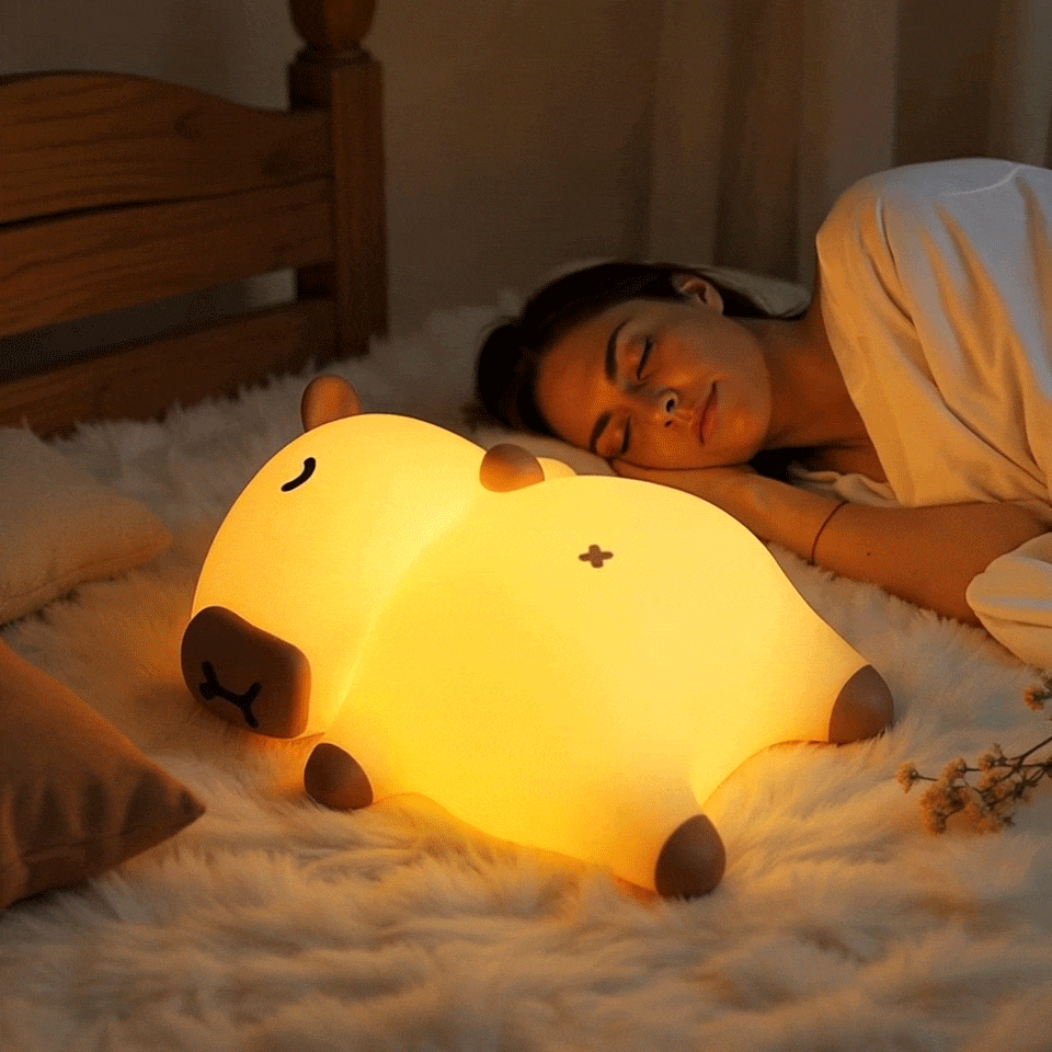 MeWaii® Sleeping Capybara Breathing Squishy Silicone Companion Sound LED Night Light Perfect Gift