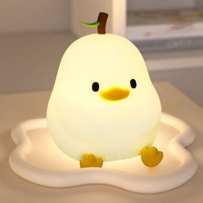 Pear-Shaped Duck Silicone Squishy Night Light Leaf Top Animal Lamp Perfect Gift