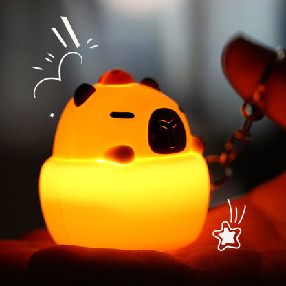 Mini Capybara LED Keychain Night Light Silicone Squishy Coffee Cup USB Rechargeable Lamp