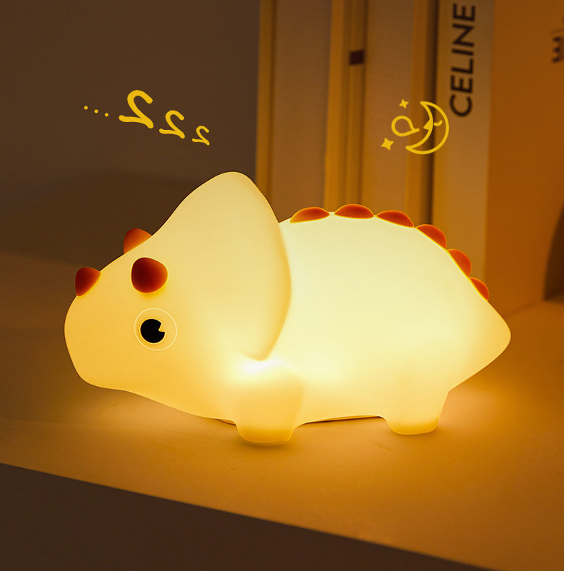 Squishy Silicone Triceratops Dinosaur LED Night Light - Perfect Gift for Kids and Girls