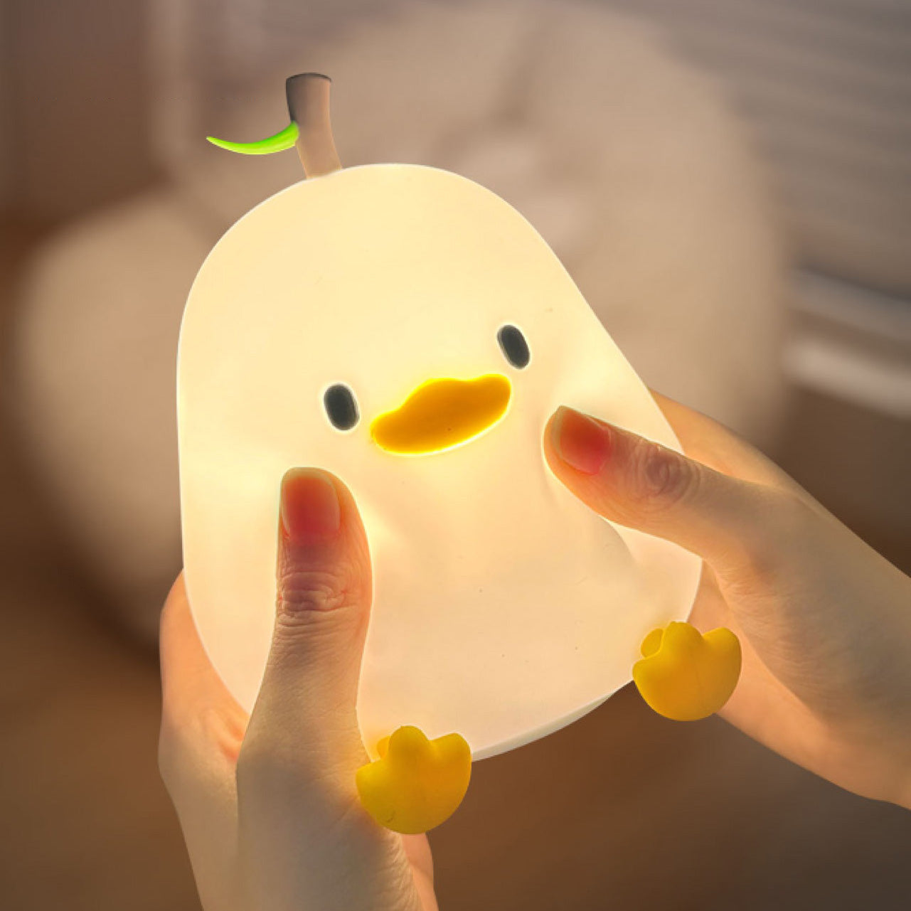 Pear-Shaped Duck Silicone Squishy Night Light Leaf Top Animal Lamp Perfect Gift