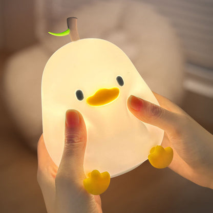 Pear-Shaped Duck Silicone Squishy Night Light Leaf Top Animal Lamp Perfect Gift