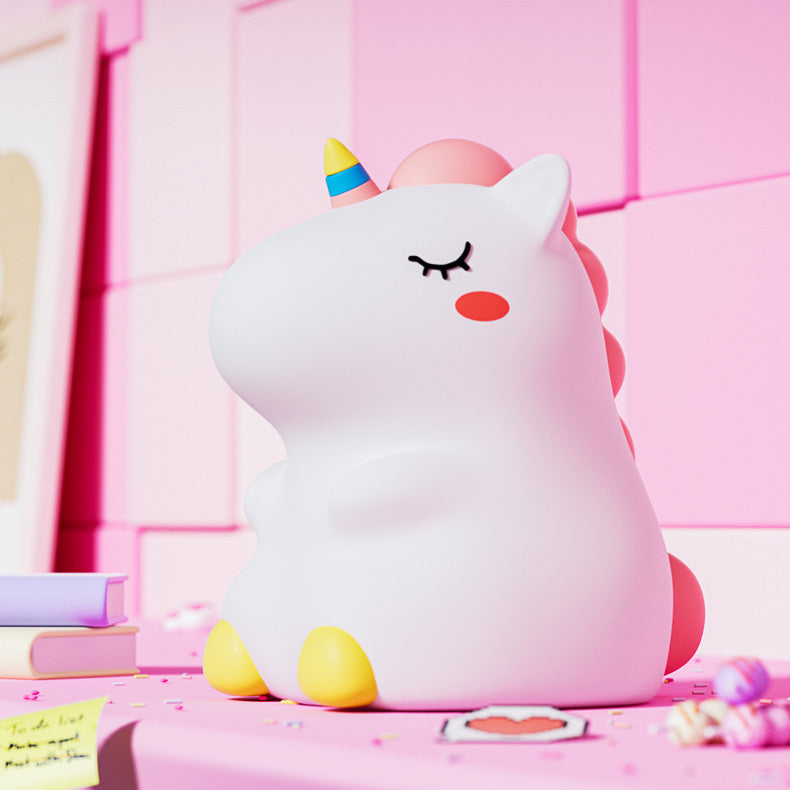 Chubby Unicorn Silicone Squishy Night Light Rainbow Horn Blush Cute Perfect Gift