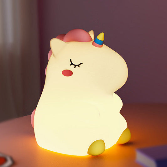 Chubby Unicorn Silicone Squishy Night Light Rainbow Horn Blush Cute Perfect Gift