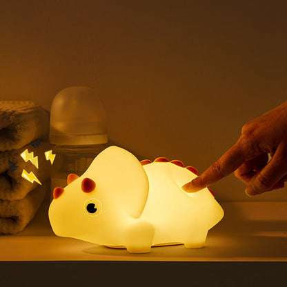 Squishy Silicone Triceratops Dinosaur LED Night Light - Perfect Gift for Kids and Girls