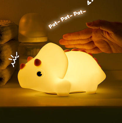 Squishy Silicone Triceratops Dinosaur LED Night Light - Perfect Gift for Kids and Girls