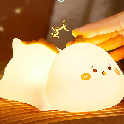 Squishy Silicone Frowning Dinosaur LED Night Light - Perfect Gift for Kids and Girls