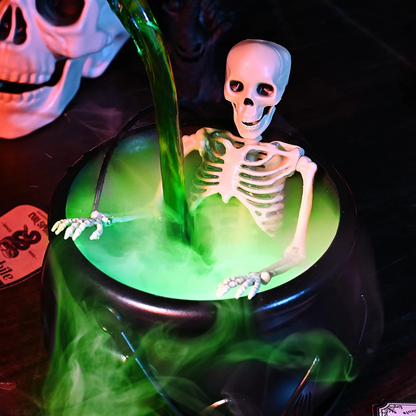 Flame Witch Cauldron Halloween Decoration Skull Potion Brewing Bucket with Floating Poison Bottle Spooky Party Prop
