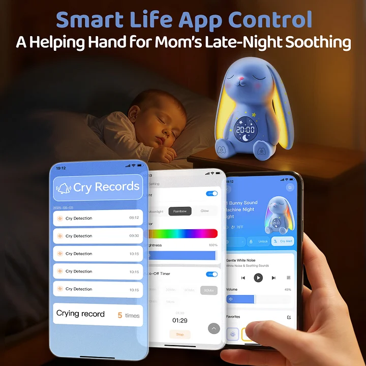 MeWaii® White Noise Sound Machine with Baby Soothing Palm Hand Night Light App Control