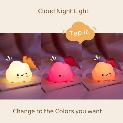Squishy Silicone Smiling Clouds LED Night Light - Perfect Gift for Kids and Girls