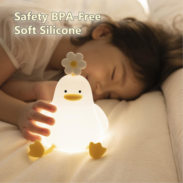 Cute Flower Duck LED Squishy Night Light For Gift USB Rechargeable Duck Lamp