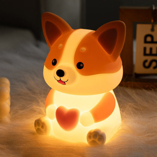 MeWaii® Corgi with Heart Silicone Night Light Cute Puppy Paw Pads Cozy Decor Perfect Gift