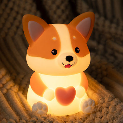 MeWaii® Corgi with Heart Silicone Night Light Cute Puppy Paw Pads Cozy Decor Perfect Gift