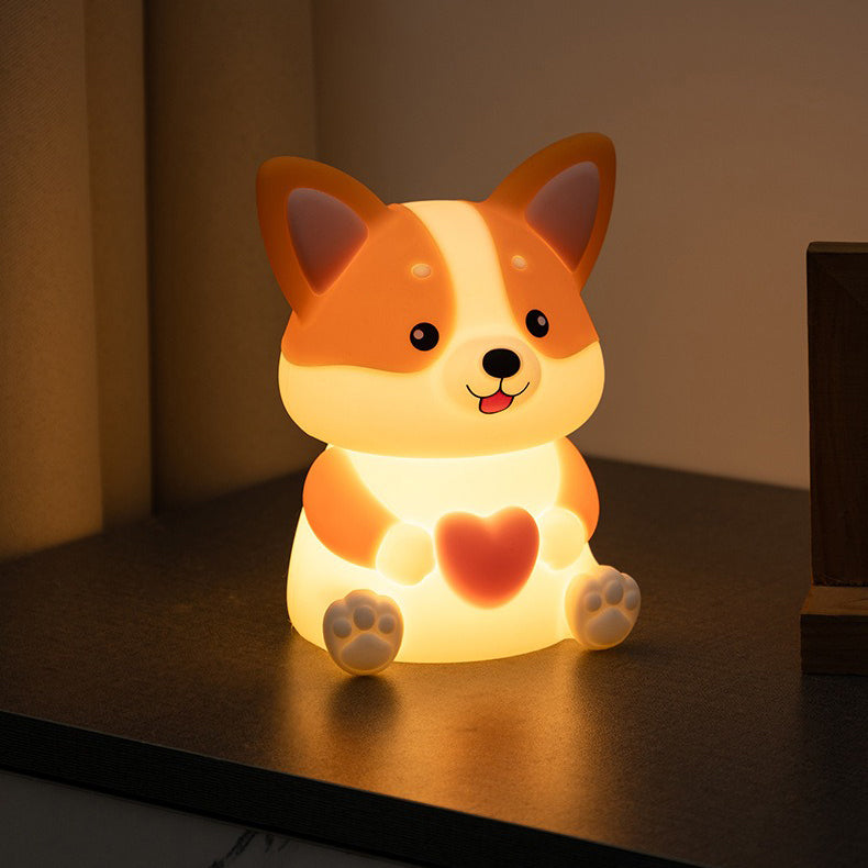 MeWaii® Corgi with Heart Silicone Night Light Cute Puppy Paw Pads Cozy Decor Perfect Gift