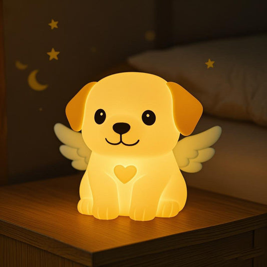 Squishy Silicone Angel Puppy LED Night Light - Perfect Gift for Kids and Girls