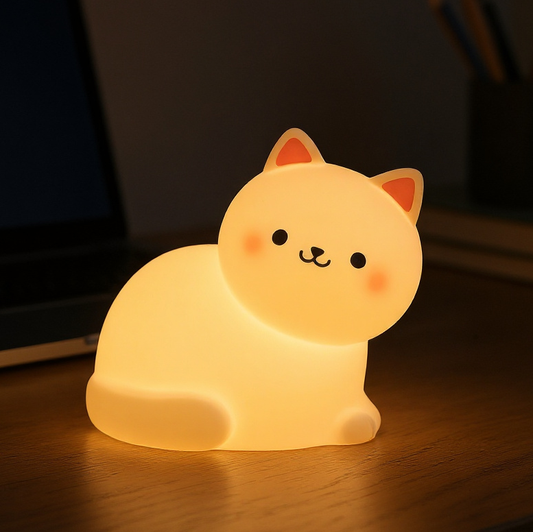 MeWaii® White Kitten Squishy Silicone Animal Night Light Soft Glow Perfect Gift